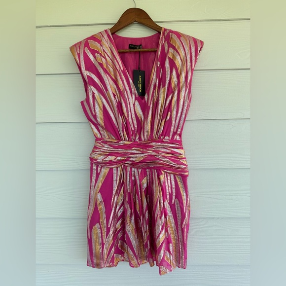 Ramy Brook Reina Dress Pink Gold Metallic V-Neck Sleeveless Mini Size 2 NWT - Picture 3 of 12
